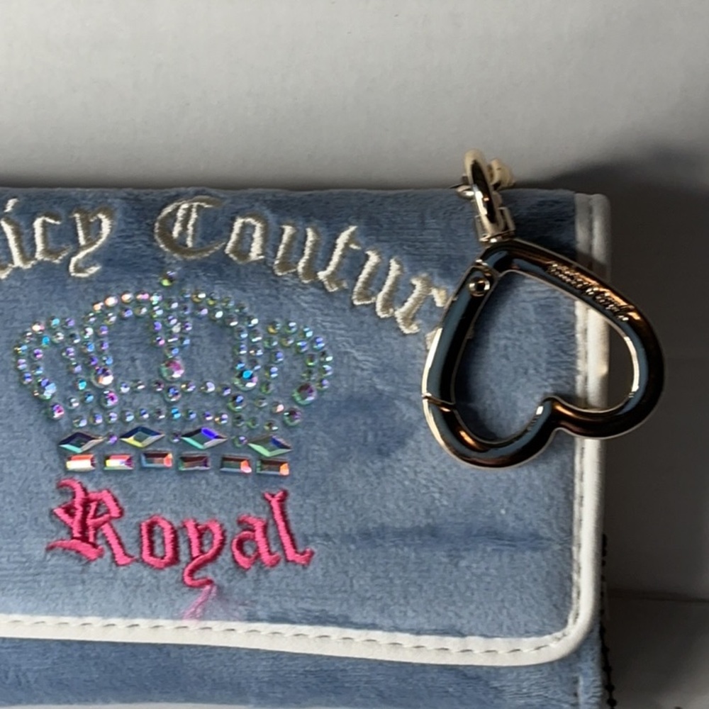 ★ Juicy Couture Royal Velour Wallet Blue Crown Rhinestone Y2K - Picture 3 of 8
